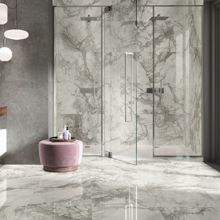 Beige marble bathrooms in contemporary style - TINO