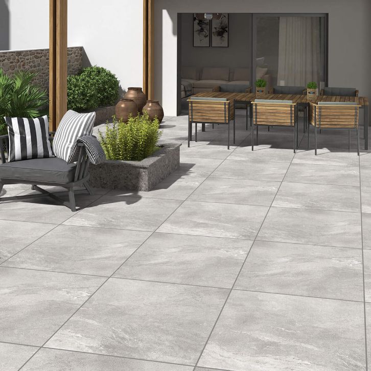 Yosemite Ash Porcelain Paving Slabs 60x60x2cm | StoneSuperstore