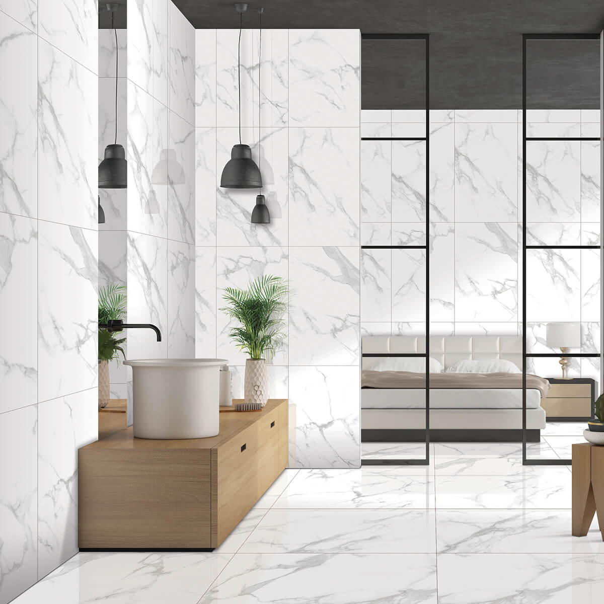 Carrara Bianco Marble Effect Porcelain Tiles | StoneSuperstore