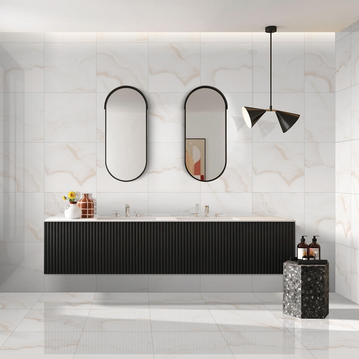 Onyx White Marble Effect Porcelain Tiles -60x60cm | StoneSuperstore