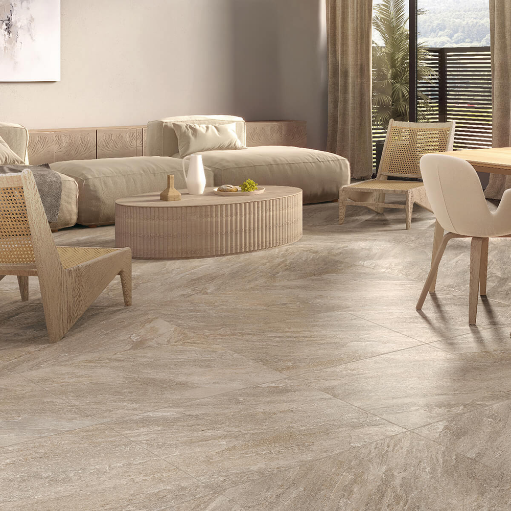 Quartz Stone Taupe Stone Effect Porcelain Tiles - 60x60cm | StoneSuperstore